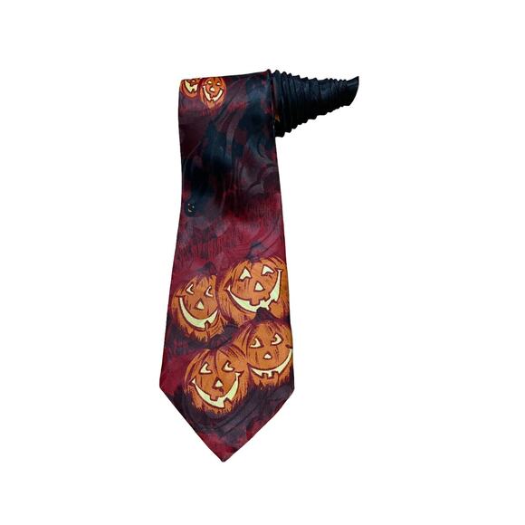 Halloween Collection Mens Multicolor Jack O Lantern Polyester Designer Necktie - Picture 1 of 6